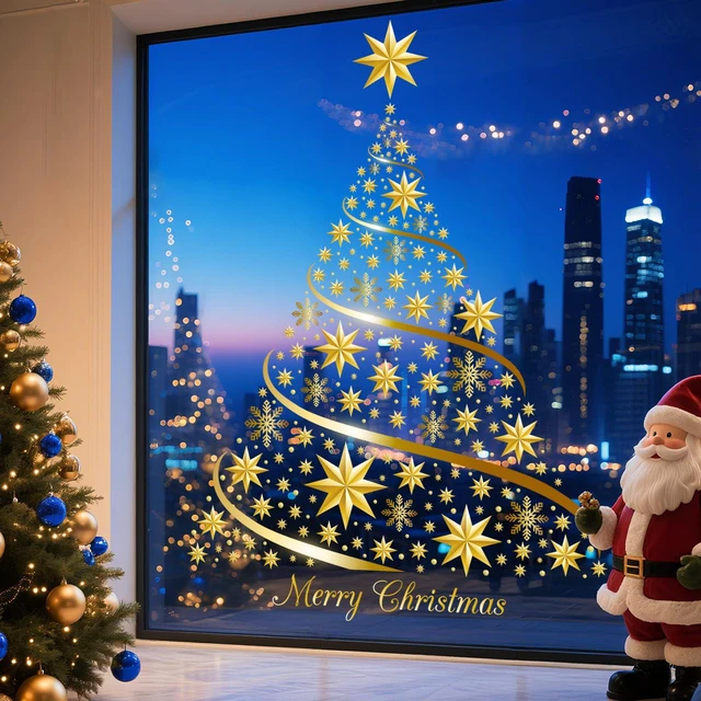 Main image of 6 Sheets Christmas Tree Rub on Transfer for Crafts, Snowflake Furniture Transfer Stickers Christmas Waterproof UV Rub on Decals for Furniture Cabinet Dressers Ceramic Scrapbooking