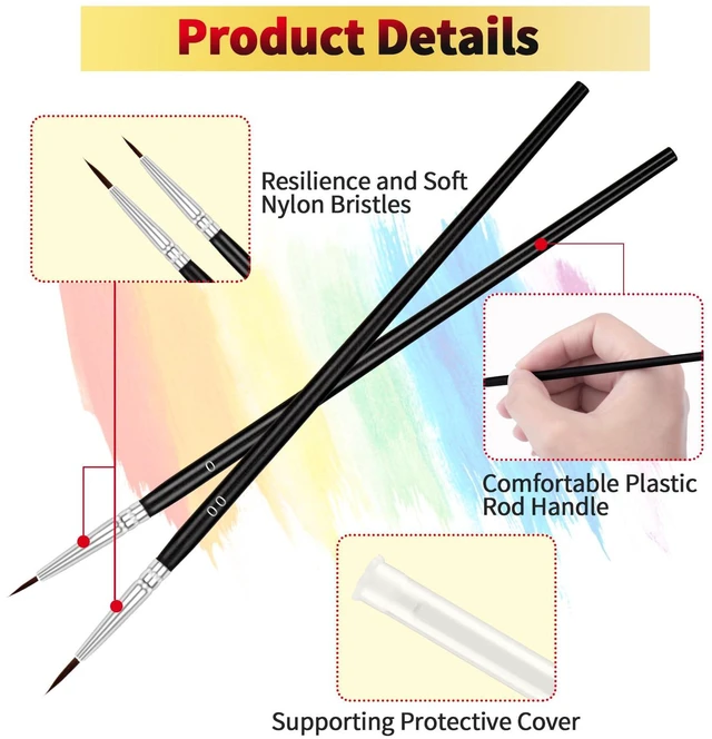 Alt view image 3 of 7 - Small Paint Brush for Crafts,30Pcs Black Detail Paint Brushes,Miniature Liner Brush for Watercolor Acrylics Painting Face Painting,Thin Paint Brushes Set with 3Size#0#00#000