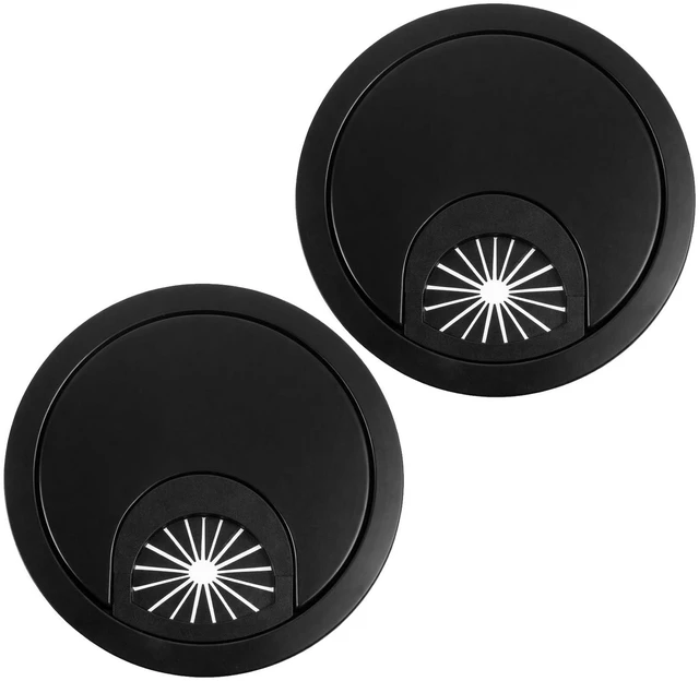 Main image of 2 PCS Metal Desk Grommet 60mm Heavy Duty Zinc Alloy Cable Hole Cover | Matte Black Wire Cord Organizer for Home Office Desktop, Removable Wire Pass-Through