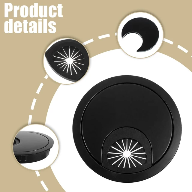Alt view image 2 of 7 - 2 PCS Metal Desk Grommet 60mm Heavy Duty Zinc Alloy Cable Hole Cover | Matte Black Wire Cord Organizer for Home Office Desktop, Removable Wire Pass-Through