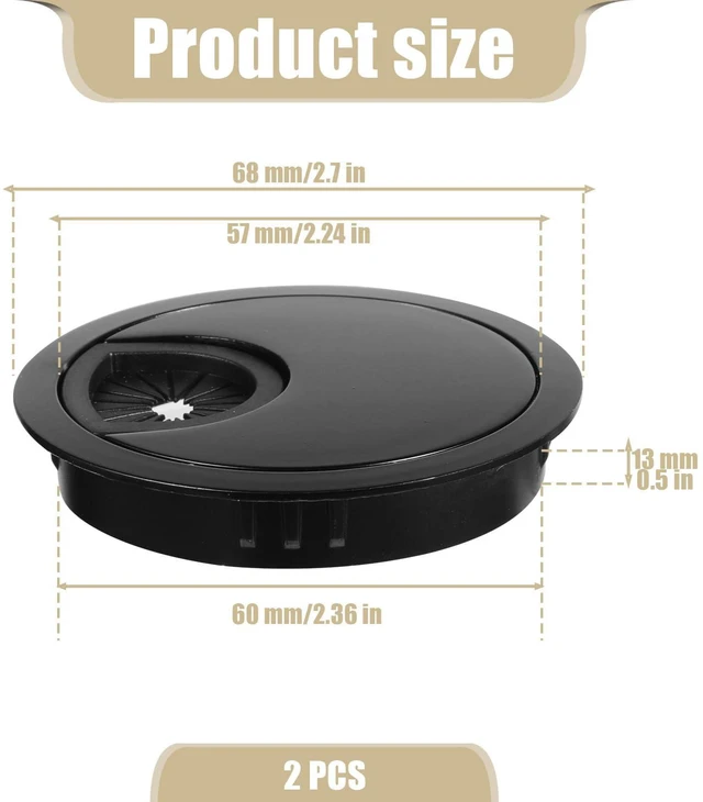 Alt view image 3 of 7 - 2 PCS Metal Desk Grommet 60mm Heavy Duty Zinc Alloy Cable Hole Cover | Matte Black Wire Cord Organizer for Home Office Desktop, Removable Wire Pass-Through