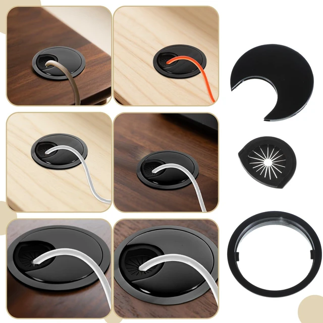 Alt view image 4 of 7 - 2 PCS Metal Desk Grommet 60mm Heavy Duty Zinc Alloy Cable Hole Cover | Matte Black Wire Cord Organizer for Home Office Desktop, Removable Wire Pass-Through