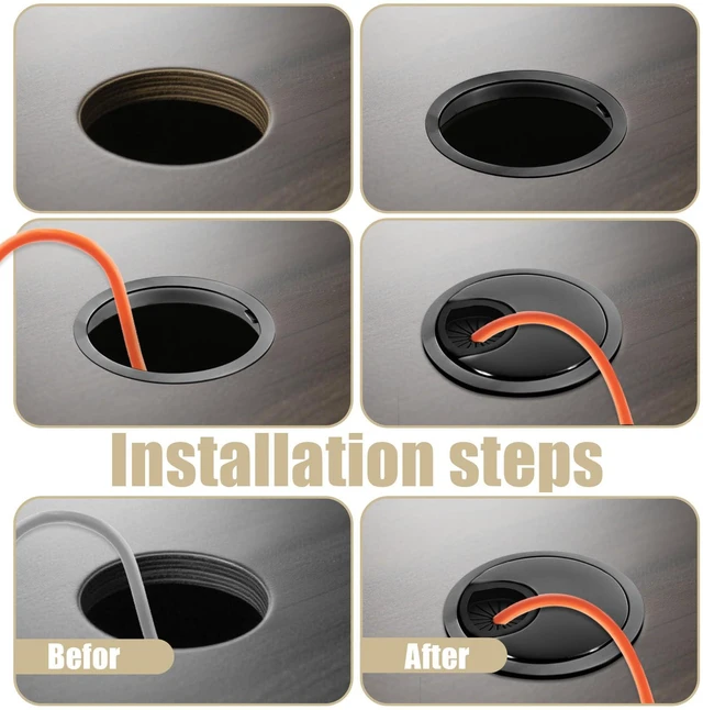 Alt view image 5 of 7 - 2 PCS Metal Desk Grommet 60mm Heavy Duty Zinc Alloy Cable Hole Cover | Matte Black Wire Cord Organizer for Home Office Desktop, Removable Wire Pass-Through