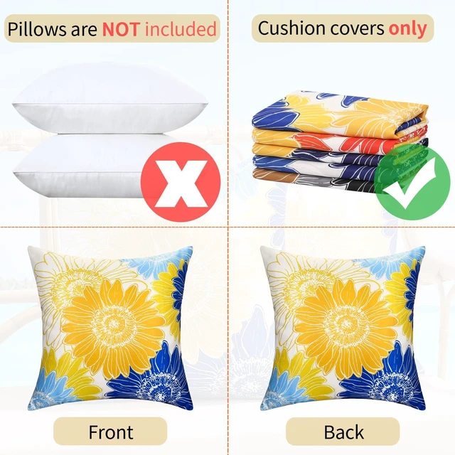 Alt view image 6 of 7 - Outdoor Waterproof Floral Pillow Covers Yellow Blue Summer Decorative Throw Pillow Covers 18x18 Set of 2 Square Sunflower Garden Cushion Throw Pillowcase for Patio Furniture Garden Tent Balcony Bench