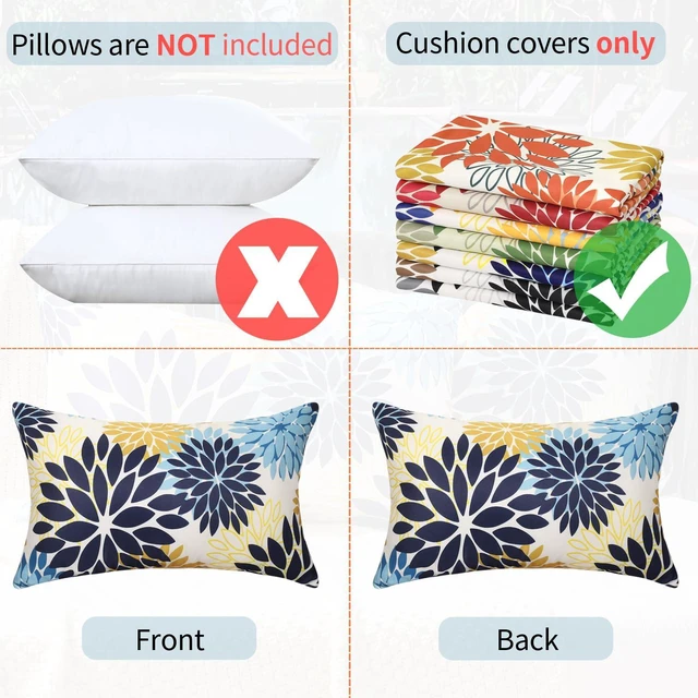 Alt view image 4 of 7 - Dahlia Throw Pillow Covers 12x20 Inch Set of 2 Outdoor Pillows Waterproof Cushion Covers Decorative Pillowcases Blue and Yellow Square for Living Room Patio Garden Funiture