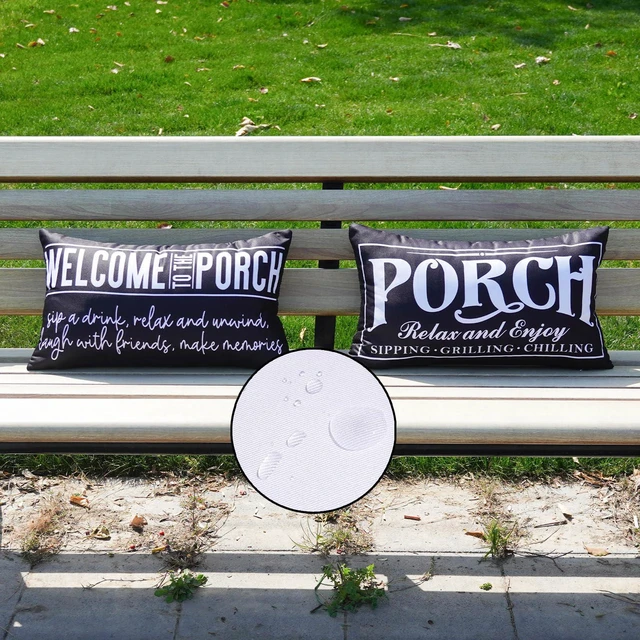 Alt view image 2 of 6 - Welcome Porch Outdoor Pillow Covers 12x20 Inch Waterproof Black Decorative Throw Pillows for Patio Furniture Garden Cushion Case Bench Decor