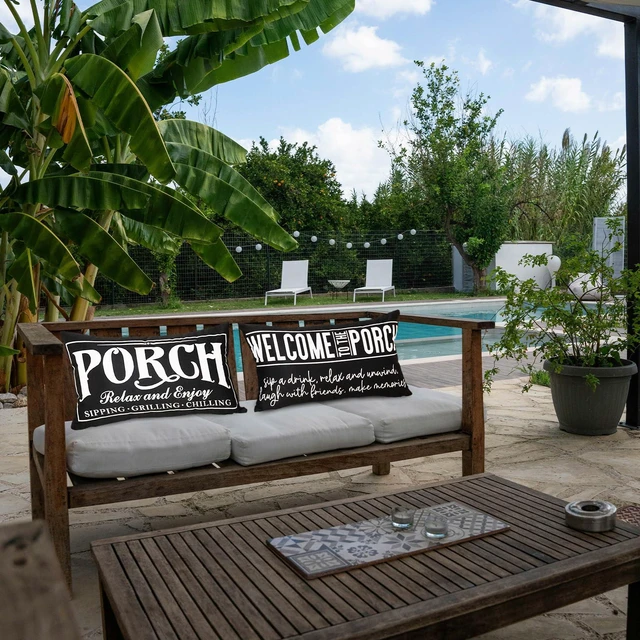 Alt view image 3 of 6 - Welcome Porch Outdoor Pillow Covers 12x20 Inch Waterproof Black Decorative Throw Pillows for Patio Furniture Garden Cushion Case Bench Decor