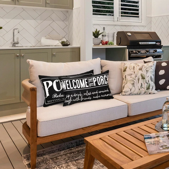 Alt view image 4 of 6 - Welcome Porch Outdoor Pillow Covers 12x20 Inch Waterproof Black Decorative Throw Pillows for Patio Furniture Garden Cushion Case Bench Decor