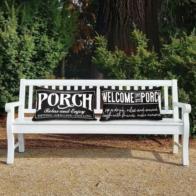 Alt view image 6 of 6 - Welcome Porch Outdoor Pillow Covers 12x20 Inch Waterproof Black Decorative Throw Pillows for Patio Furniture Garden Cushion Case Bench Decor