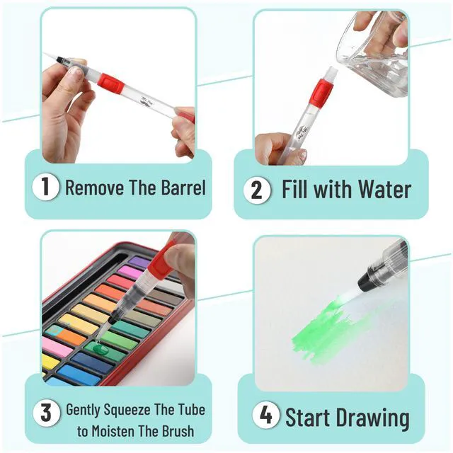 Alt view image 5 of 7 - Watercolor Brush Pens, 6 pcs | 3 x Point Tips and 3 x Flat Tips Styles, Nylon Bristles, Refillable Watercolor Pens for Acrylic, Gouache, Crayons