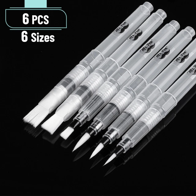 Alt view image 2 of 7 - Watercolor Brush Pens, 6 pcs | 3 x Point Tips and 3 x Flat Tips Styles, Nylon Bristles, Refillable Watercolor Pens for Acrylic, Gouache, Crayons