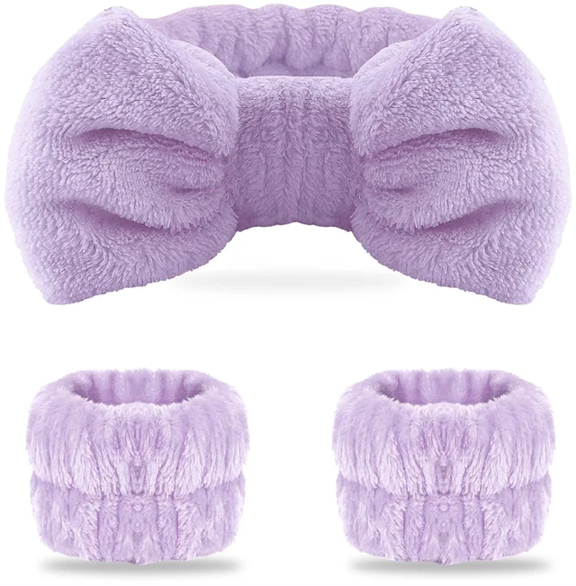 Main image of Spa headband, Wristbands, Headband for Washing Face&Makeup,Purple | Face Wash Headband,2pcs Wristlets for Sleeves Dry, Make up Headband