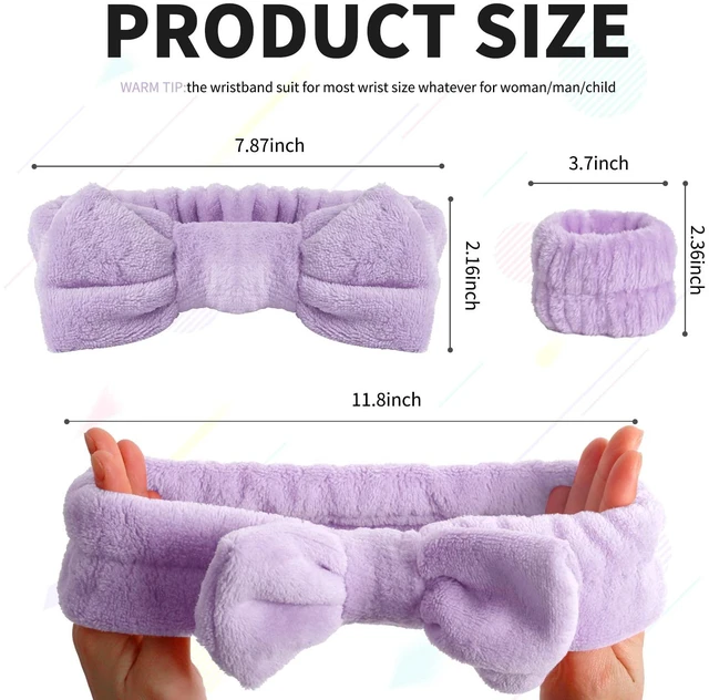 Alt view image 2 of 7 - Spa headband, Wristbands, Headband for Washing Face&Makeup,Purple | Face Wash Headband,2pcs Wristlets for Sleeves Dry, Make up Headband