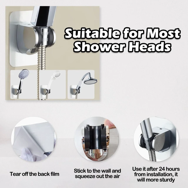 Alt view image 5 of 6 - Shower Head Holder with Strong Adhesive, Adjustable Handheld Shower Wand Holder Waterproof Wall Mount Bracket, No Drilling Shower Hose Holder Better Than Suction Cups for Shower Bathroom