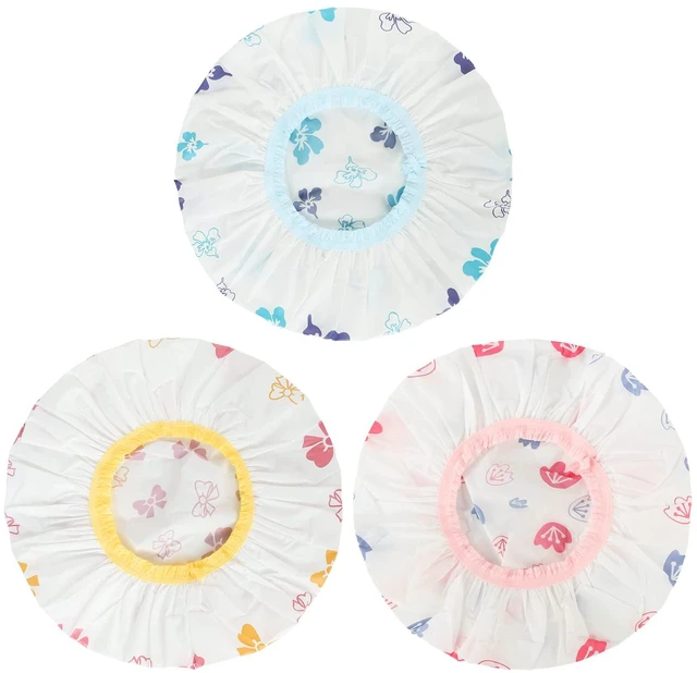 Main image of 3 Pack Reusable Waterproof Shower Caps For Women Kids, Flower | Non-Slip Elastic Band, for Shower, Spa, Travel, Makeup, Cooking, Hair Care