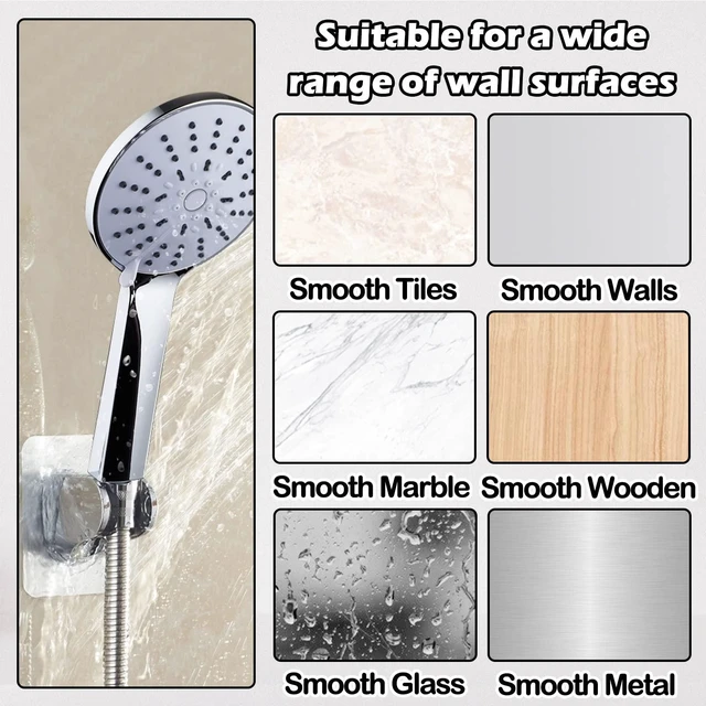 Alt view image 6 of 6 - Shower Head Holder with Strong Adhesive, Adjustable Handheld Shower Wand Holder Waterproof Wall Mount Bracket, No Drilling Shower Hose Holder Better Than Suction Cups for Shower Bathroom