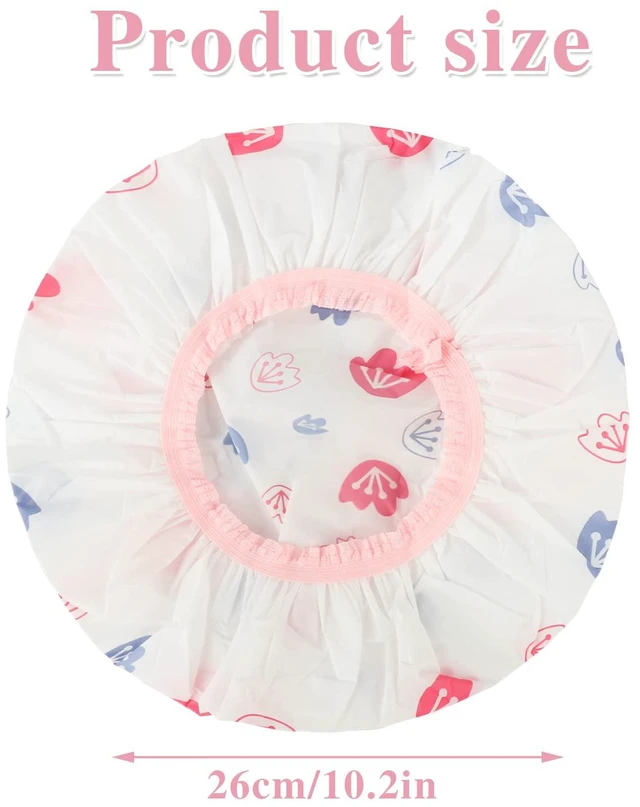 Alt view image 2 of 7 - 3 Pack Reusable Waterproof Shower Caps For Women Kids, Flower | Non-Slip Elastic Band, for Shower, Spa, Travel, Makeup, Cooking, Hair Care