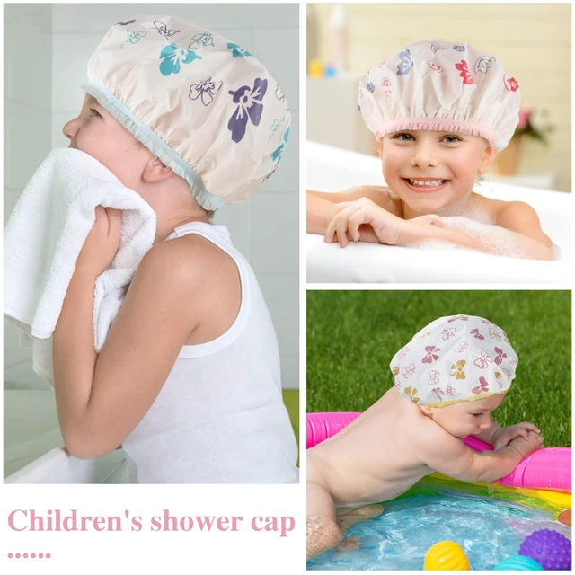 Alt view image 7 of 7 - 3 Pack Reusable Waterproof Shower Caps For Women Kids, Flower | Non-Slip Elastic Band, for Shower, Spa, Travel, Makeup, Cooking, Hair Care