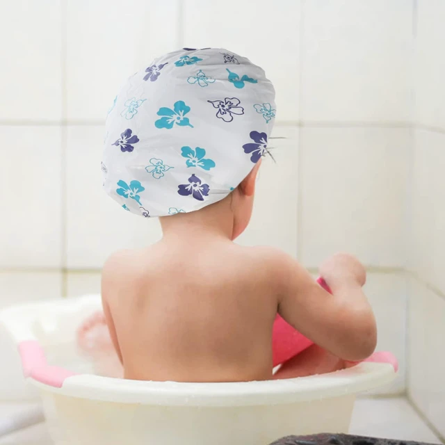 Alt view image 6 of 7 - 3 Pack Reusable Waterproof Shower Caps For Women Kids, Flower | Non-Slip Elastic Band, for Shower, Spa, Travel, Makeup, Cooking, Hair Care
