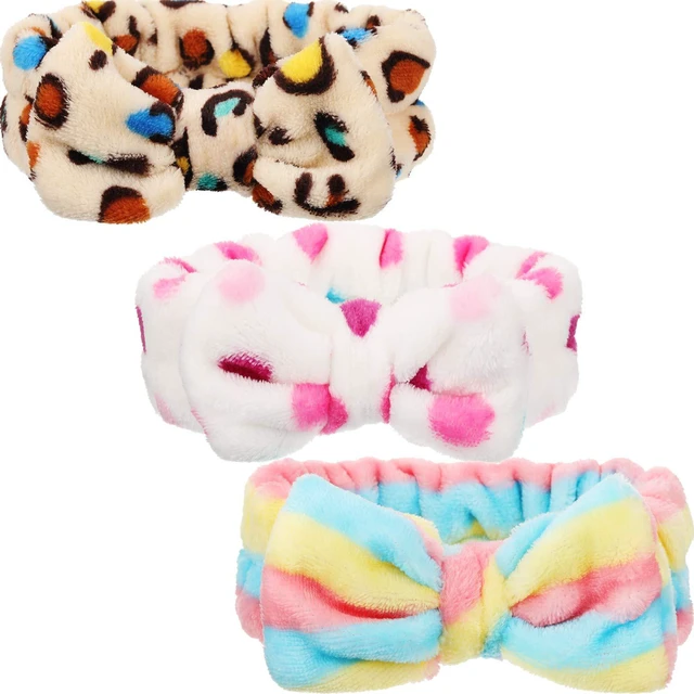 Main image of 3 Pcs Bowtie Headbands for Washing Face Makeup, Classic Patterns | Soft Microfiber Terry Cloth, Elastic Spa Hair Band, Skincare Keeps Strands off During Routines, Comfortable Stretch