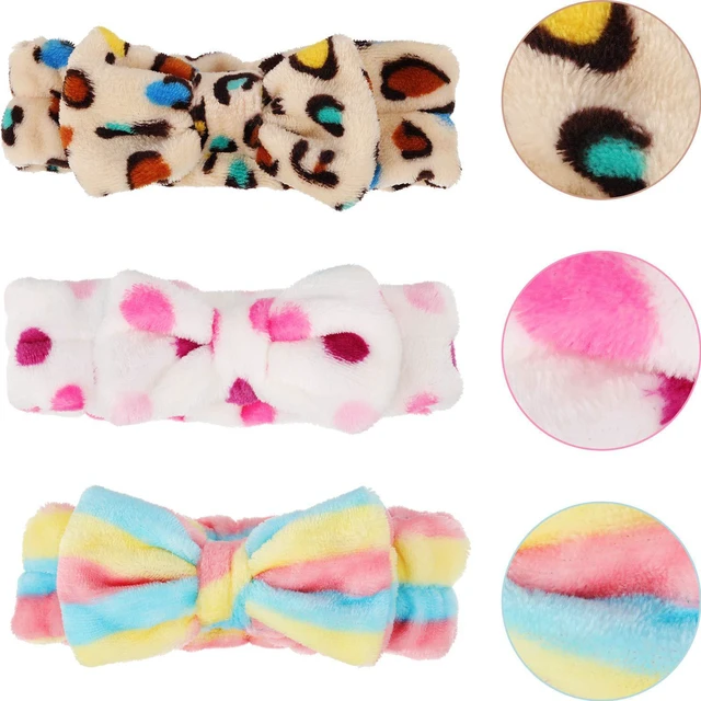 Alt view image 2 of 7 - 3 Pcs Bowtie Headbands for Washing Face Makeup, Classic Patterns | Soft Microfiber Terry Cloth, Elastic Spa Hair Band, Skincare Keeps Strands off During Routines, Comfortable Stretch
