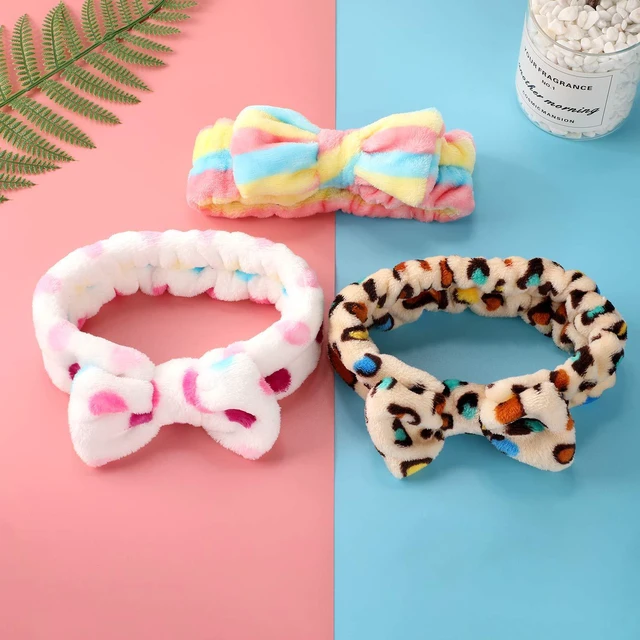 Alt view image 5 of 7 - 3 Pcs Bowtie Headbands for Washing Face Makeup, Classic Patterns | Soft Microfiber Terry Cloth, Elastic Spa Hair Band, Skincare Keeps Strands off During Routines, Comfortable Stretch