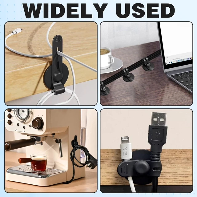 Alt view image 5 of 7 - 12Pcs Under Desk Cable Management, 2026 New Silicone Adjustable Cable Management Clips for Under-Office Desks Wire Holders, Self Adhesive Sticky-Back Cable Clips