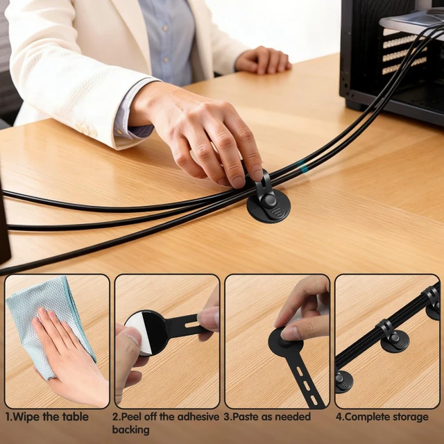 Alt view image 6 of 7 - 12Pcs Under Desk Cable Management, 2026 New Silicone Adjustable Cable Management Clips for Under-Office Desks Wire Holders, Self Adhesive Sticky-Back Cable Clips