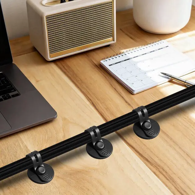 Alt view image 7 of 7 - 12Pcs Under Desk Cable Management, 2026 New Silicone Adjustable Cable Management Clips for Under-Office Desks Wire Holders, Self Adhesive Sticky-Back Cable Clips