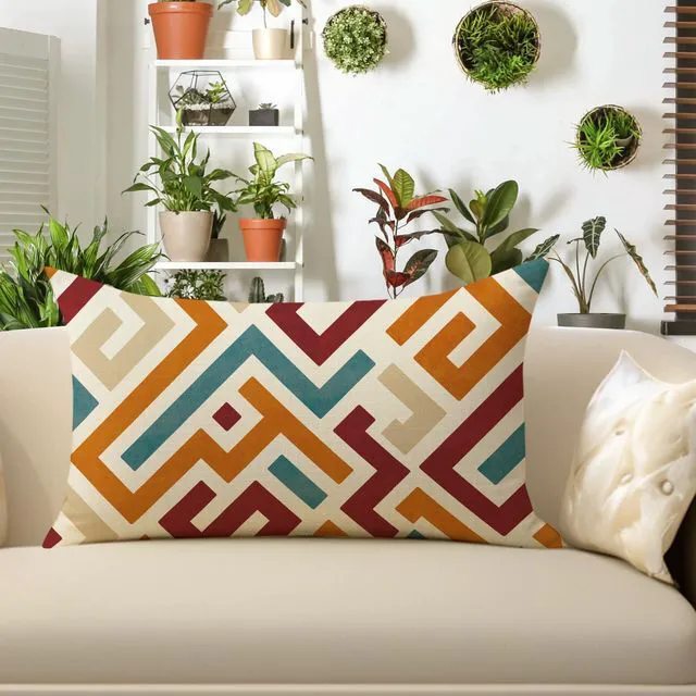 Alt view image 4 of 6 - Colorful Geometric Lumbar Decorative Throw Pillow Cover 12 x 20, Rectangular Modern Abstract Art Living Room Bedroom Home Decor, Minimalist Farmhouse Sofa Couch Cushion Case