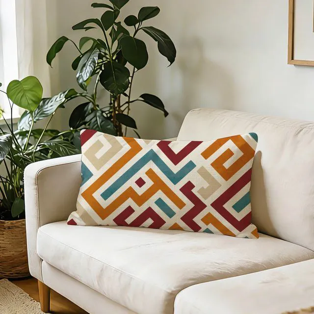 Alt view image 5 of 6 - Colorful Geometric Lumbar Decorative Throw Pillow Cover 12 x 20, Rectangular Modern Abstract Art Living Room Bedroom Home Decor, Minimalist Farmhouse Sofa Couch Cushion Case