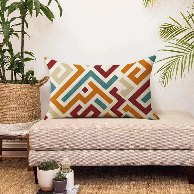 Alt view image 6 of 6 - Colorful Geometric Lumbar Decorative Throw Pillow Cover 12 x 20, Rectangular Modern Abstract Art Living Room Bedroom Home Decor, Minimalist Farmhouse Sofa Couch Cushion Case