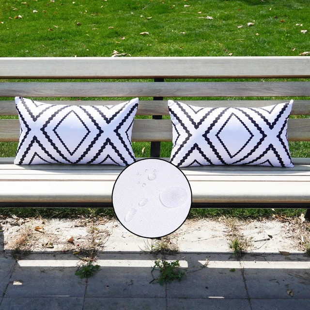 Alt view image 2 of 6 - White and Black Outdoor Pillow Covers 12x20 Waterproof Geometric Boho Pillows Patio Furniture Cushion Case Set of 2