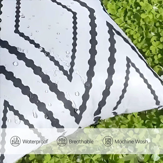 Alt view image 4 of 6 - White and Black Outdoor Pillow Covers 12x20 Waterproof Geometric Boho Pillows Patio Furniture Cushion Case Set of 2