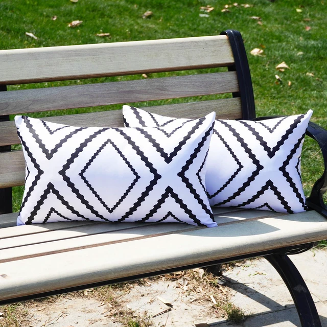 Alt view image 5 of 6 - White and Black Outdoor Pillow Covers 12x20 Waterproof Geometric Boho Pillows Patio Furniture Cushion Case Set of 2