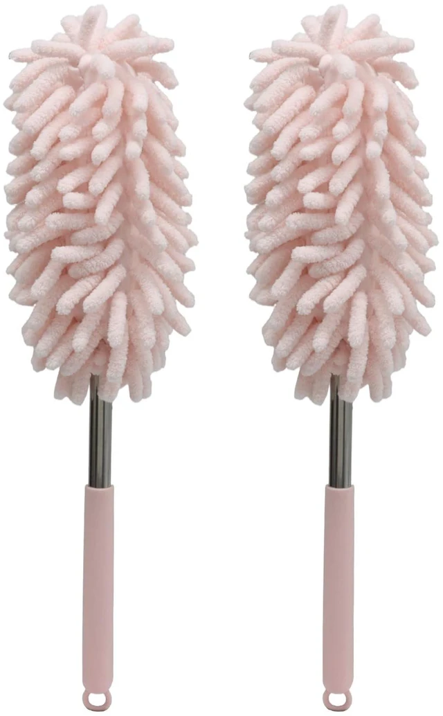 Alt view image 2 of 7 - 2 Pack Car Interior Duster, Pink | Retractable, 12 to 31 Inch Extendable Pole, Bendable Head, Soft Chenille Dusting Brush, For Auto, Home, Office & Furniture