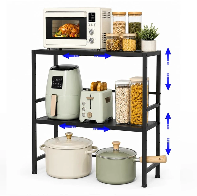 Main image of Expandable Metal Storage Shelves, Adjustable Kitchen Shelving Unit Rack | 300LBS Heavy Duty Storage Shelf For Pots/Pans/Appliances/Heavy Items, 2 Tier Rack Organizer For Kitchen Pantry Garage Laundry