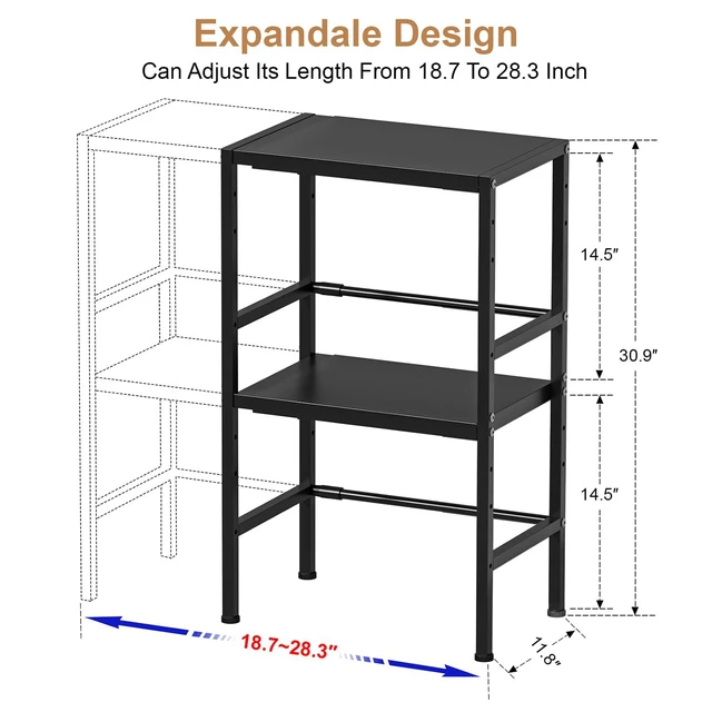 Alt view image 2 of 7 - Expandable Metal Storage Shelves, Adjustable Kitchen Shelving Unit Rack | 300LBS Heavy Duty Storage Shelf For Pots/Pans/Appliances/Heavy Items, 2 Tier Rack Organizer For Kitchen Pantry Garage Laundry