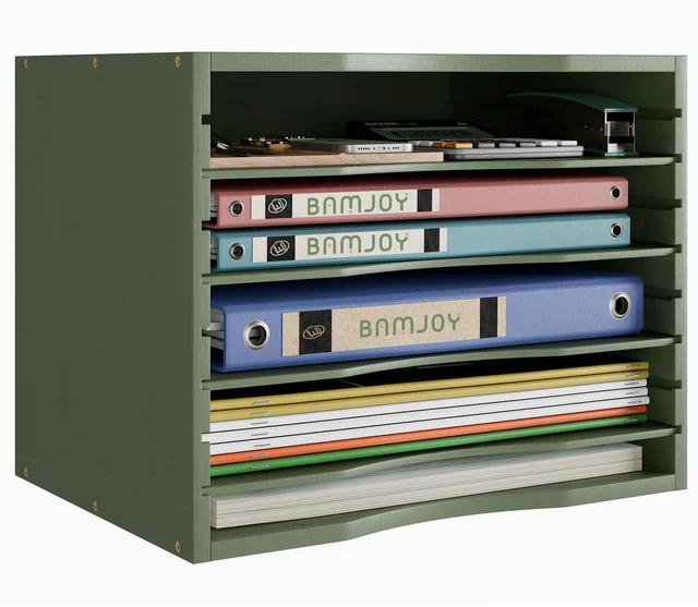 Main image of Bamboo 5 Tier Desktop Organizer, Paper Organizer Mail Sorter, File Holder Letter Document Storage with Adjustable Shelves for School Home Office, Forest Green