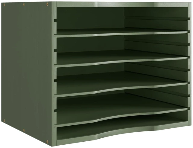 Alt view image 2 of 7 - Bamboo 5 Tier Desktop Organizer, Paper Organizer Mail Sorter, File Holder Letter Document Storage with Adjustable Shelves for School Home Office, Forest Green