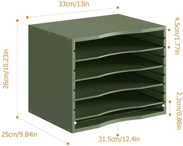 Alt view image 3 of 7 - Bamboo 5 Tier Desktop Organizer, Paper Organizer Mail Sorter, File Holder Letter Document Storage with Adjustable Shelves for School Home Office, Forest Green