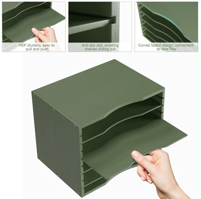 Alt view image 5 of 7 - Bamboo 5 Tier Desktop Organizer, Paper Organizer Mail Sorter, File Holder Letter Document Storage with Adjustable Shelves for School Home Office, Forest Green