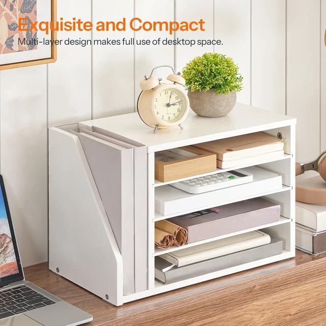 Alt view image 2 of 7 - Mail Sorter, Literature Organizer with Adjustable Shelves, Paper Organizer for Office, Home, Wood Countertop File Holders, Mails, Magazines, White WT41WF01
