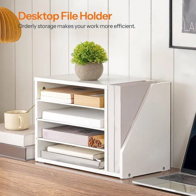 Alt view image 7 of 7 - Mail Sorter, Literature Organizer with Adjustable Shelves, Paper Organizer for Office, Home, Wood Countertop File Holders, Mails, Magazines, White WT41WF01