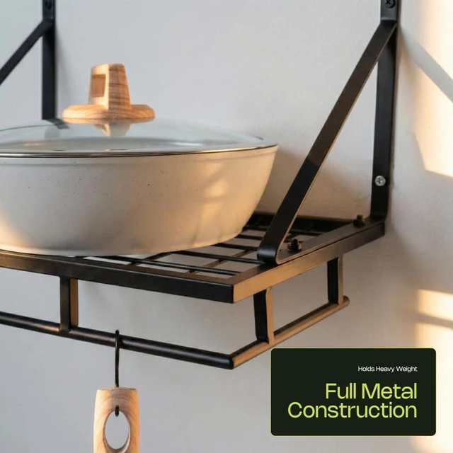 Alt view image 4 of 7 - Pot and Pan Shelf Heavy-Duty Adjustable Cookware Rack for Cabinet or Countertop | Space-Saving Kitchen Organizer for Pots, Pans & Lids Storage