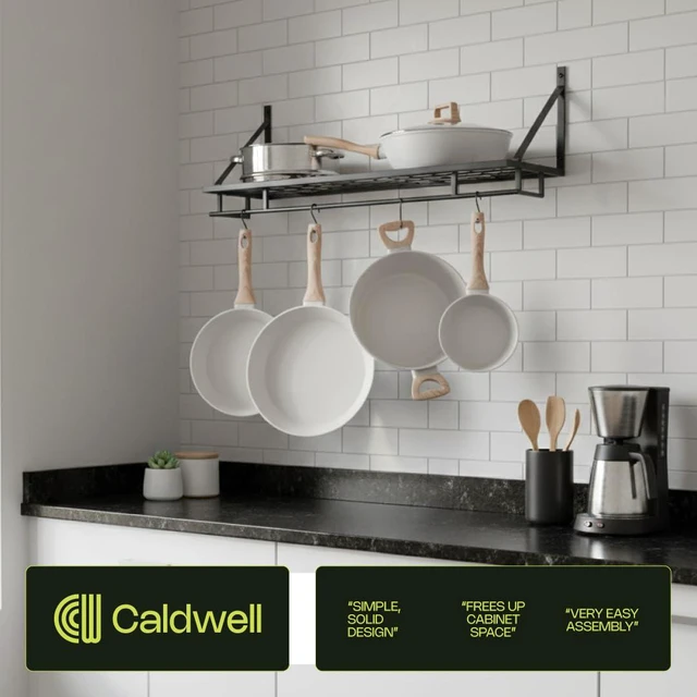 Alt view image 7 of 7 - Pot and Pan Shelf Heavy-Duty Adjustable Cookware Rack for Cabinet or Countertop | Space-Saving Kitchen Organizer for Pots, Pans & Lids Storage