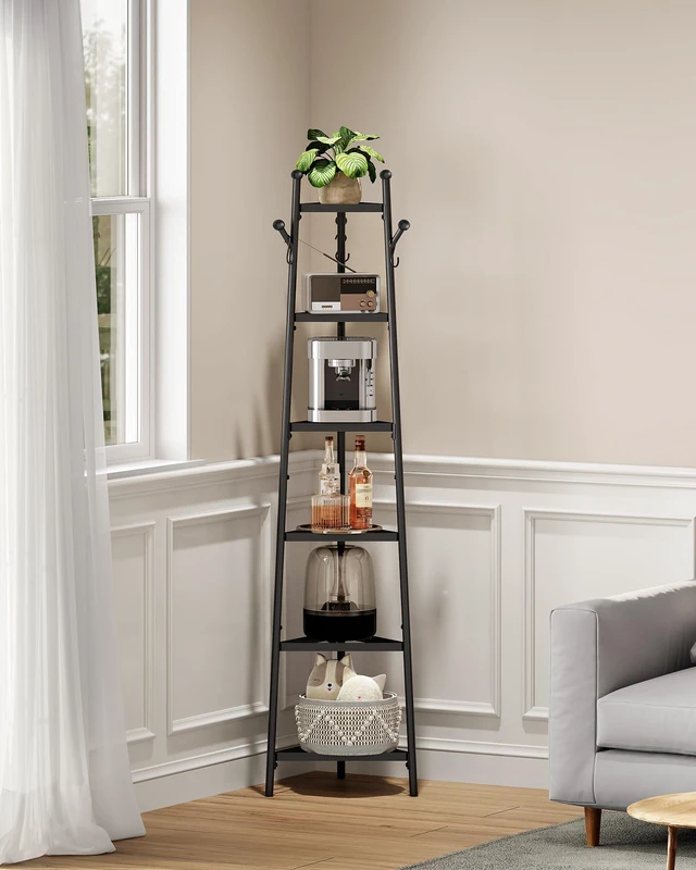 Alt view image 2 of 7 - Pot Racks, 6-Tier Cookware Stand, Triangle Shelf Storage Tower for Kitchen, Pans Pots Storage Rack, Metal Wire Shelf Organizer, Corner Shelf, for Kitchen, Living Room, Black TPR15BB