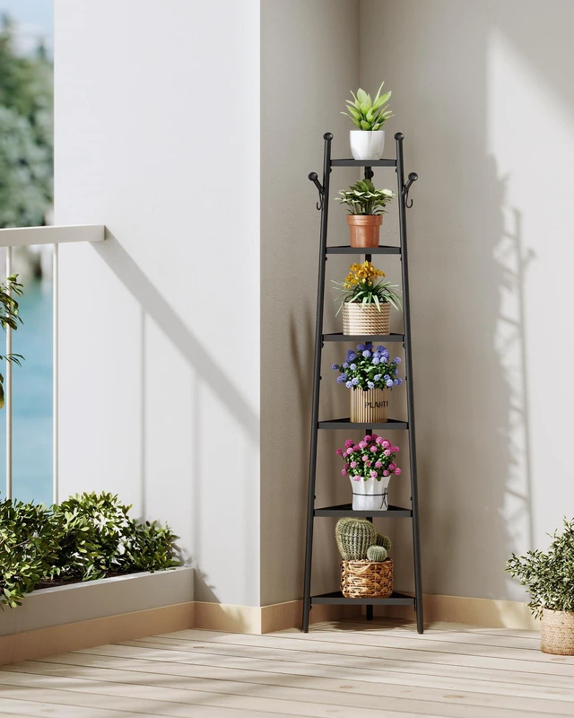 Alt view image 4 of 7 - Pot Racks, 6-Tier Cookware Stand, Triangle Shelf Storage Tower for Kitchen, Pans Pots Storage Rack, Metal Wire Shelf Organizer, Corner Shelf, for Kitchen, Living Room, Black TPR15BB