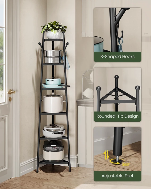 Alt view image 7 of 7 - Pot Racks, 6-Tier Cookware Stand, Triangle Shelf Storage Tower for Kitchen, Pans Pots Storage Rack, Metal Wire Shelf Organizer, Corner Shelf, for Kitchen, Living Room, Black TPR15BB