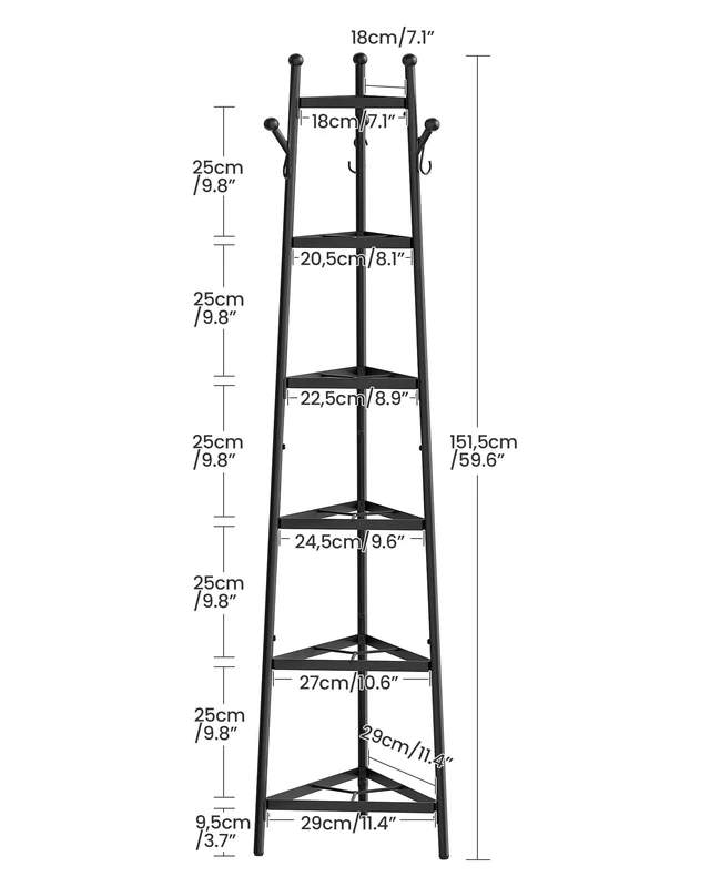 Alt view image 6 of 7 - Pot Racks, 6-Tier Cookware Stand, Triangle Shelf Storage Tower for Kitchen, Pans Pots Storage Rack, Metal Wire Shelf Organizer, Corner Shelf, for Kitchen, Living Room, Black TPR15BB